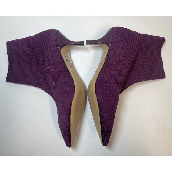 Coach Jade Signature Logo Knit Stretch Sock Bootie In Deep Berry Sz 6.5 New - Picture 3 of 10